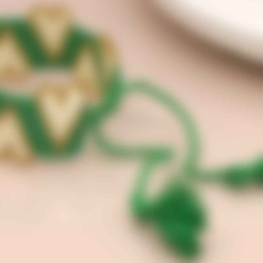 POM Boutique Pom - Hearts Beaded Ribbon Bracelet | Green & White