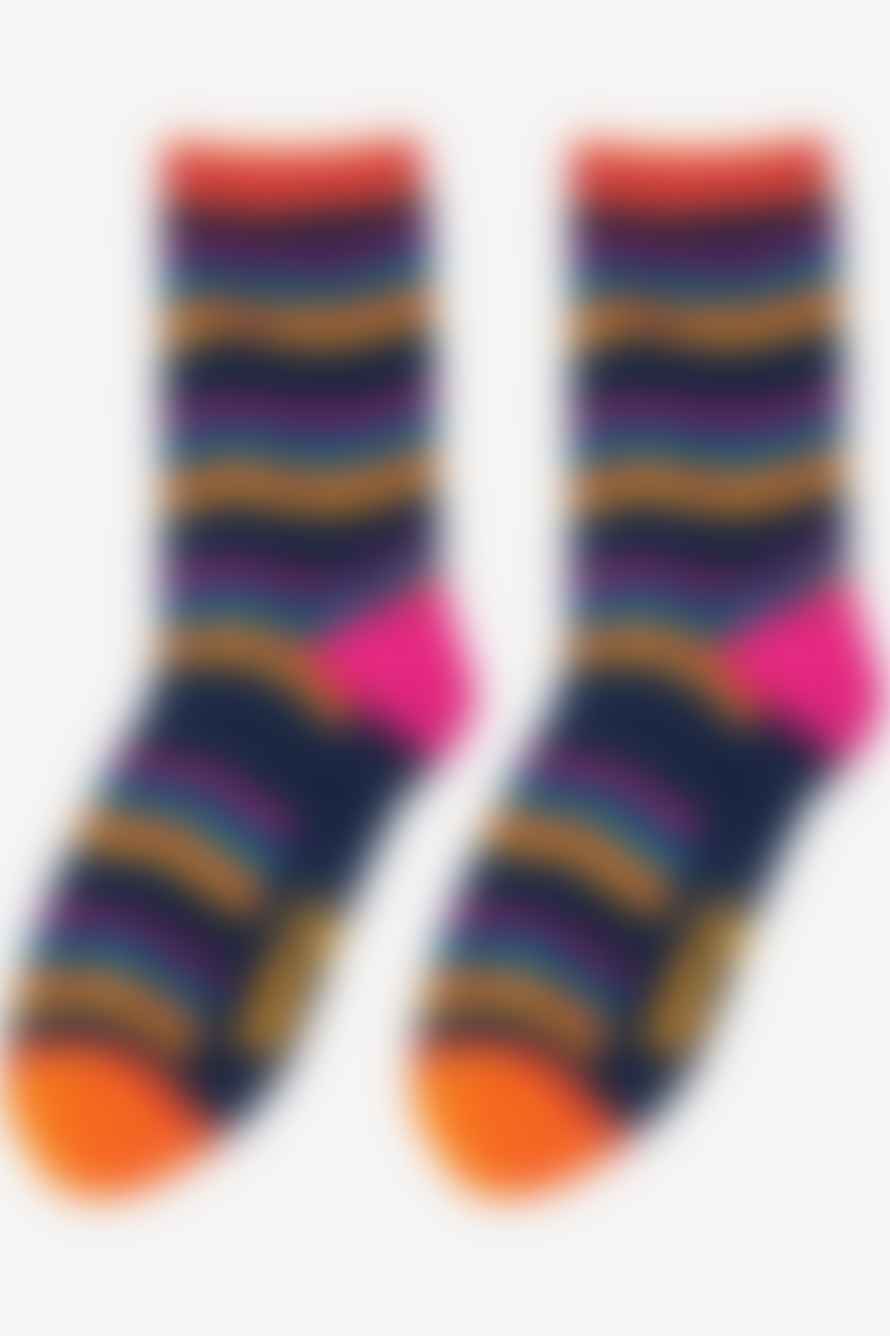 Sock Talk Women's Rainbow Stripe Bamboo Socks in Navy Blue