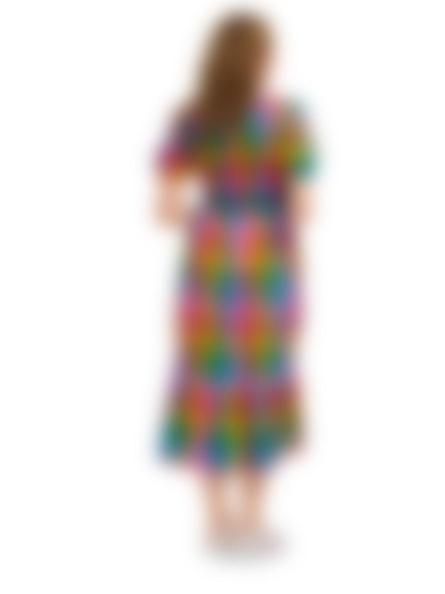 Sugarhill Yolanda Midi Shirred Dress - Multi Summer Rainbow Check