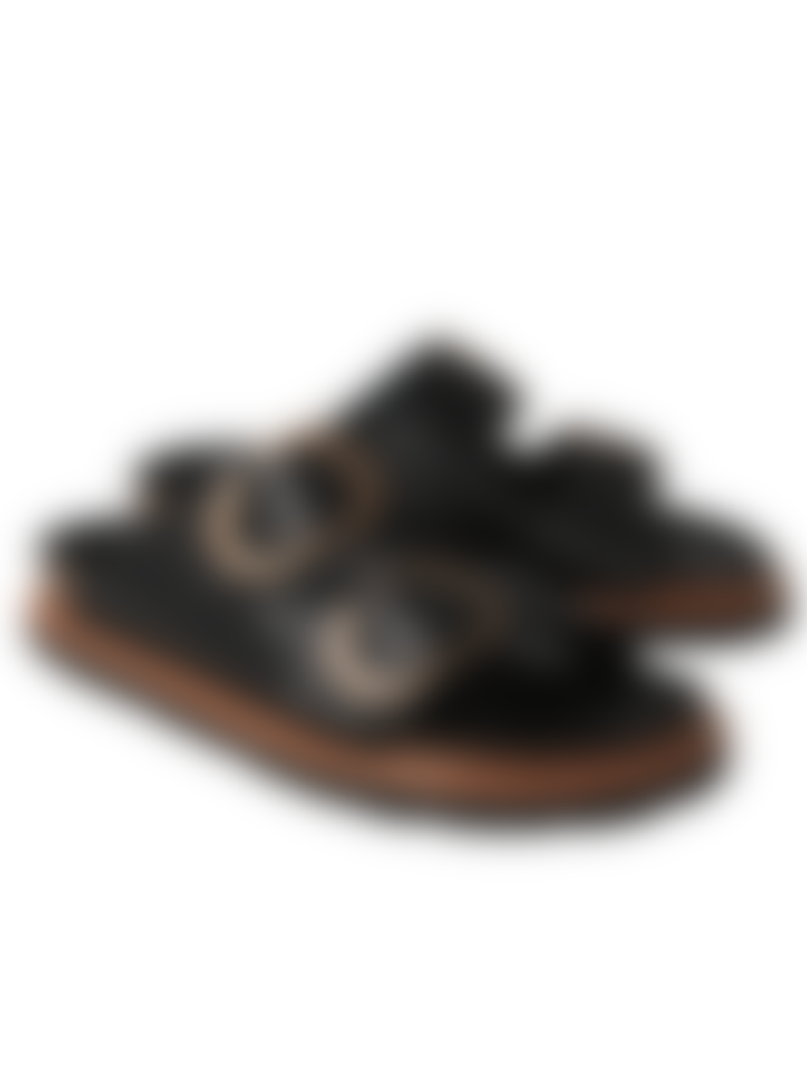 Genuins Footwear Galia Leather Black Flat Sandals G105683
