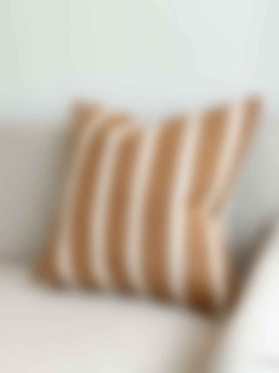 BUNNY AND CLARKE Luxe Cotton Cushion In Rust & Cream Stripe