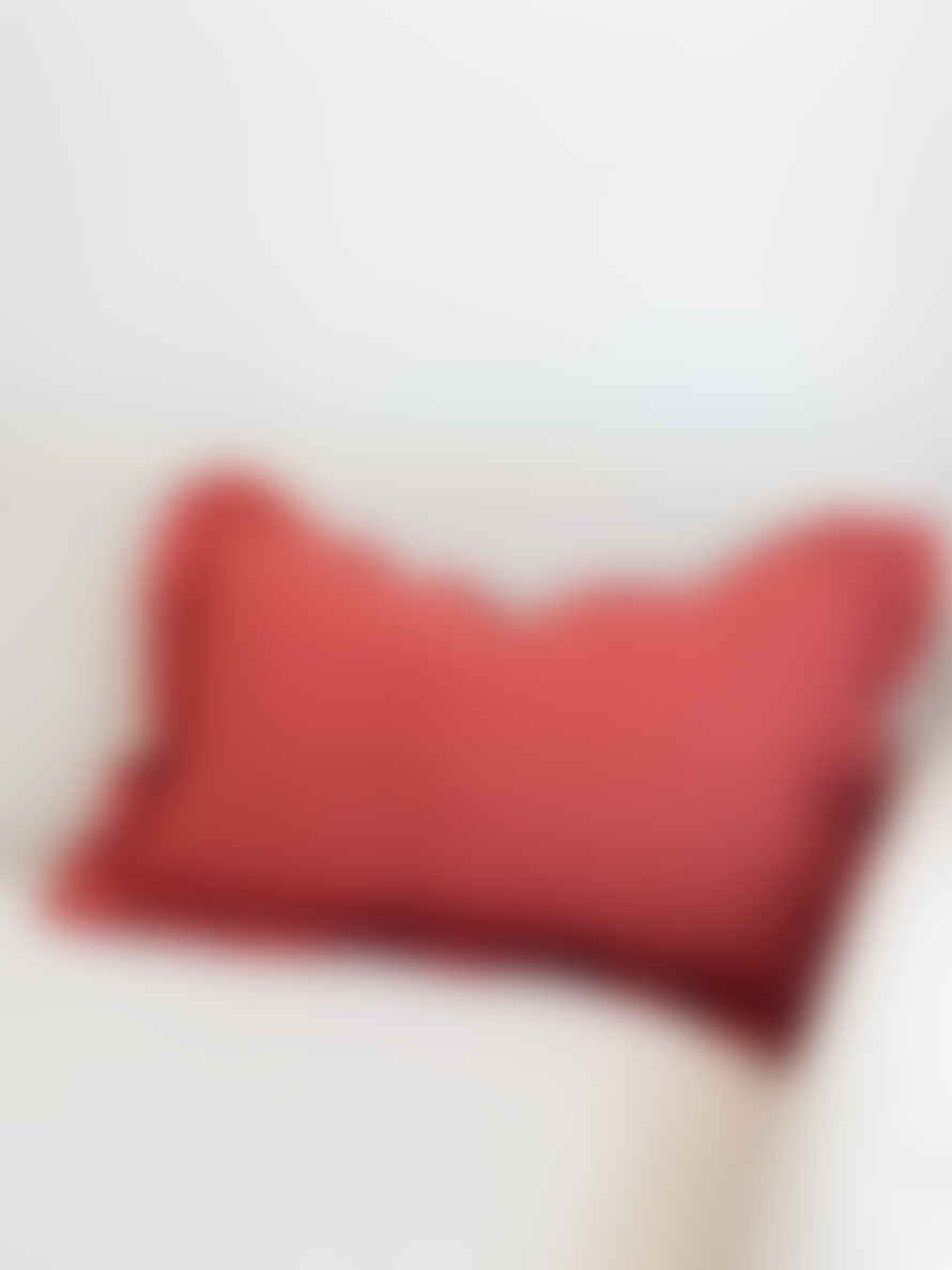 BUNNY AND CLARKE Ruffled Linen Terracotta Orange Cushion Cover - 50 X 30cm
