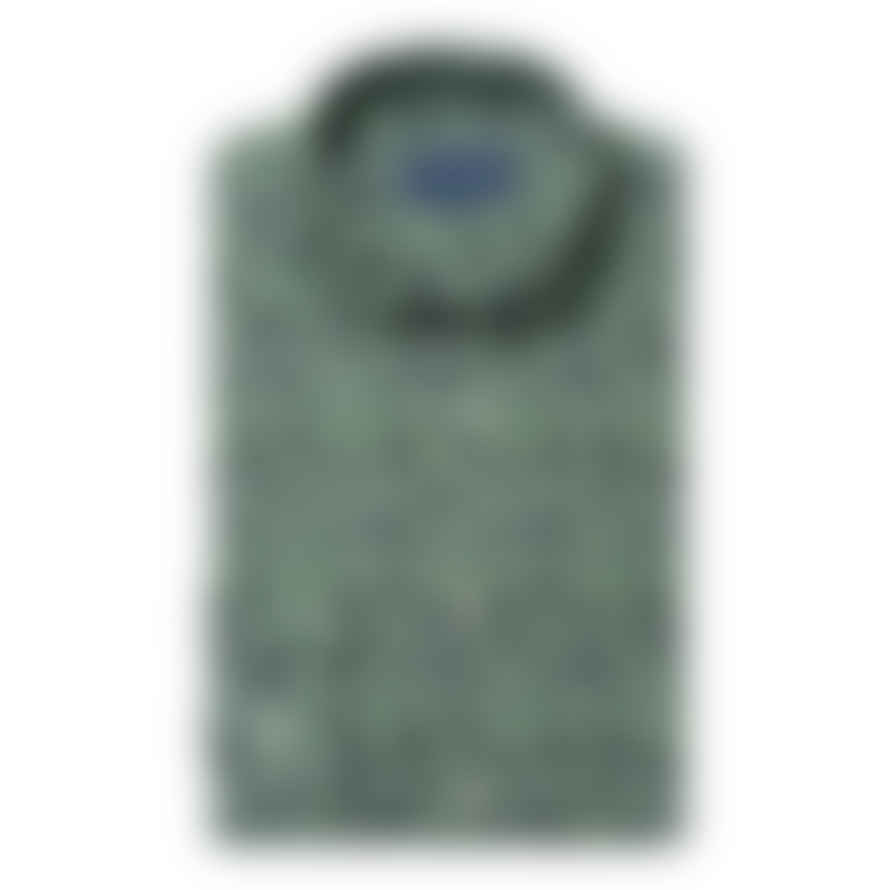 Hugo Boss Eton - Green Slim Fit Kiwi Print Linen Shirt 10001143465
