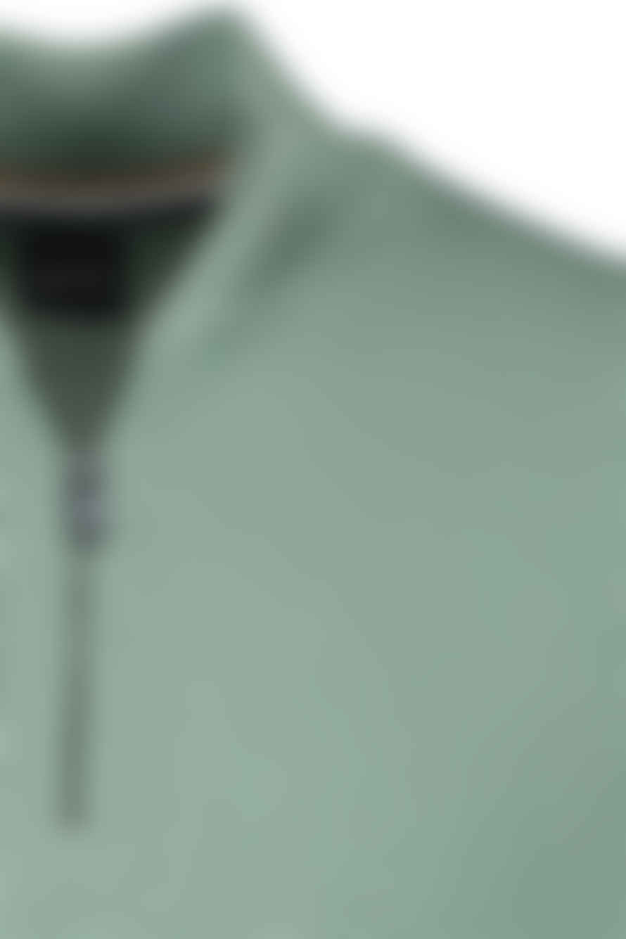 Hugo Boss Boss - Ebrando Light Green Zip Neck Sweater In Micro Structured Cotton 50505997 373