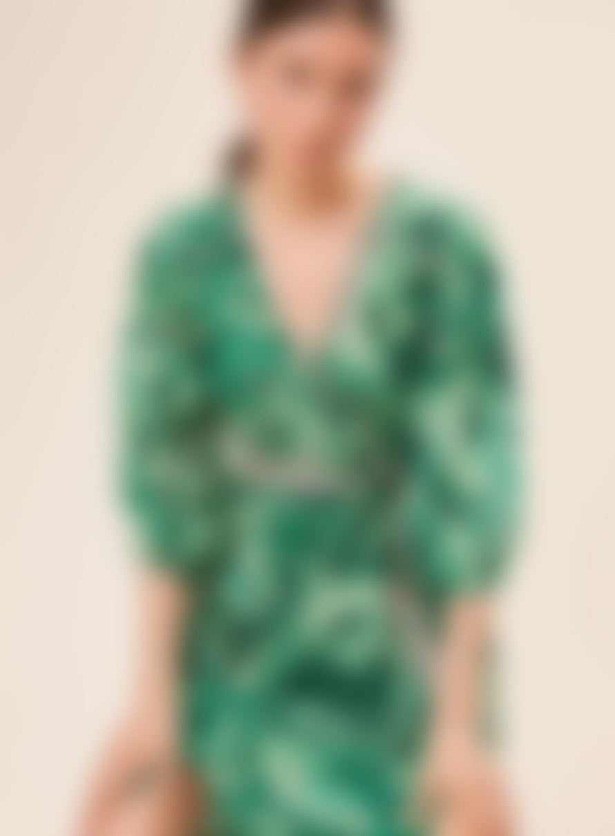 SUNCOO Cabaret V-neck Dress In Green Print From