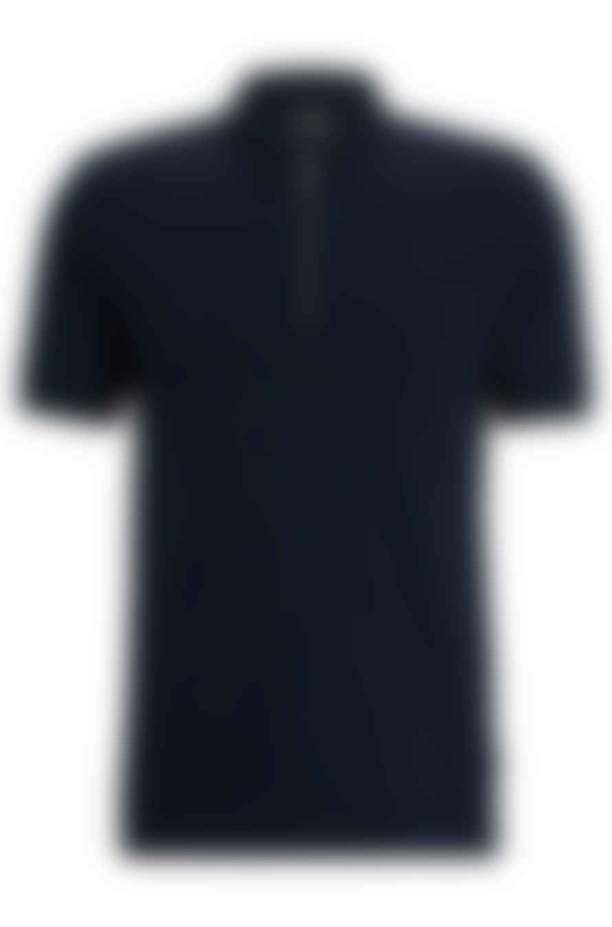 Hugo Boss Boss - Polston 11 Dark Blue Mercerised Cotton Slim Fit Polo With Zip Neck 50513375 404