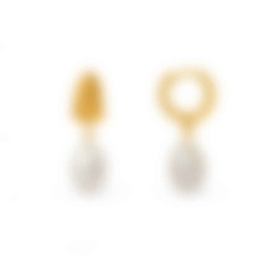 Orelia Domed Pearl Drop Huggie Hoop Earrings- Gold