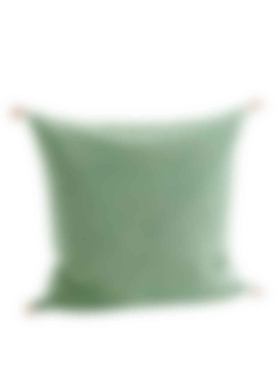 Madam Stoltz Moss Green Washed Cotton Cushion with Tassels 