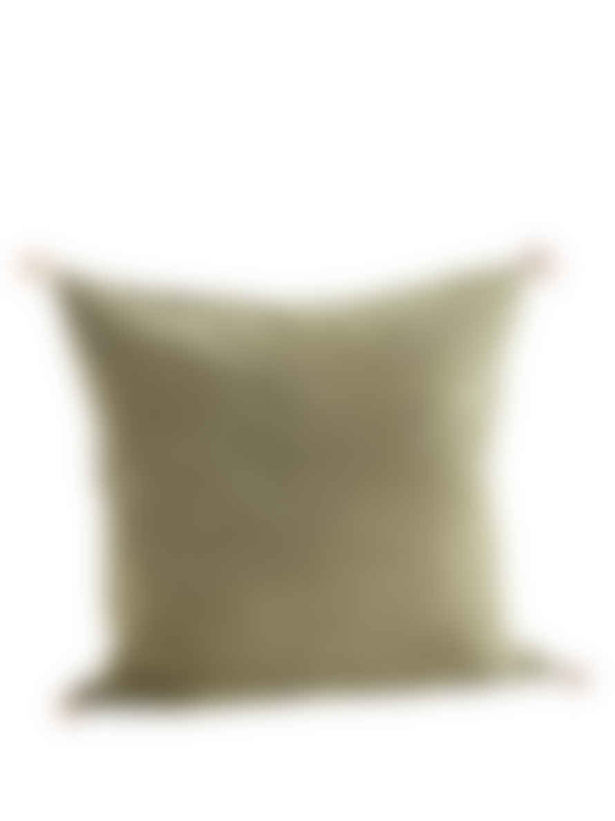 Madam Stoltz Olive Washed Cotton Cushion with Tassels