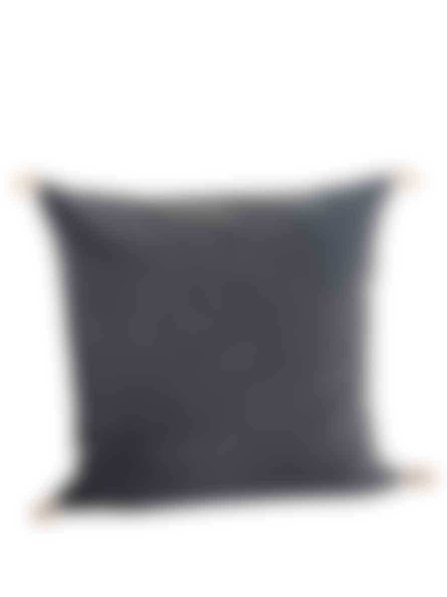 Madam Stoltz  Anthracite Washed Cotton Cushion with Tassels