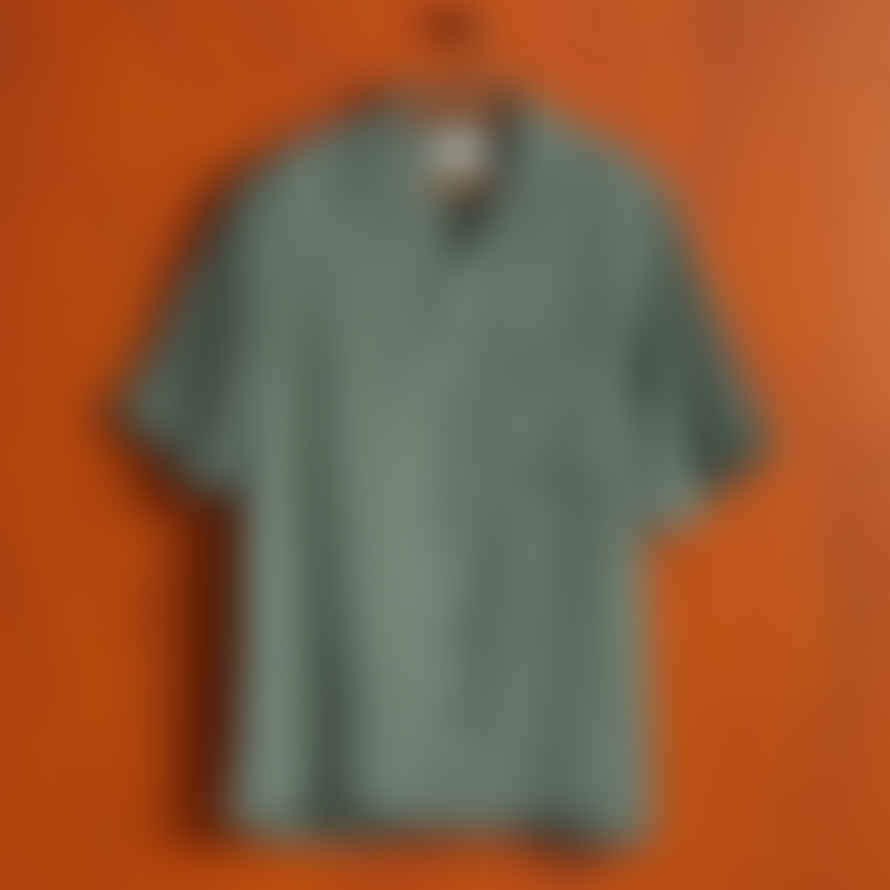  Portuguese Flannel Linen Camp Collar Short Sleeved Shirt Dry Green