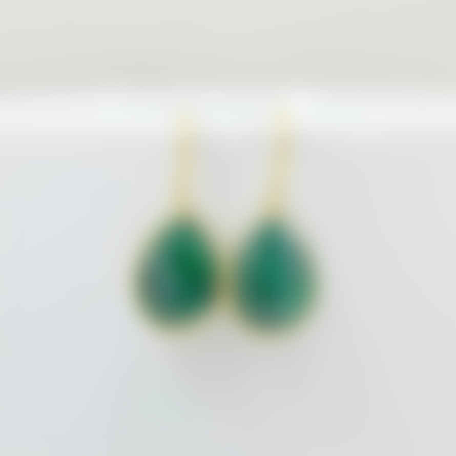 Schmuckoo Teardrop Emerald Green Gemstone Gold Plated Drop Earrings