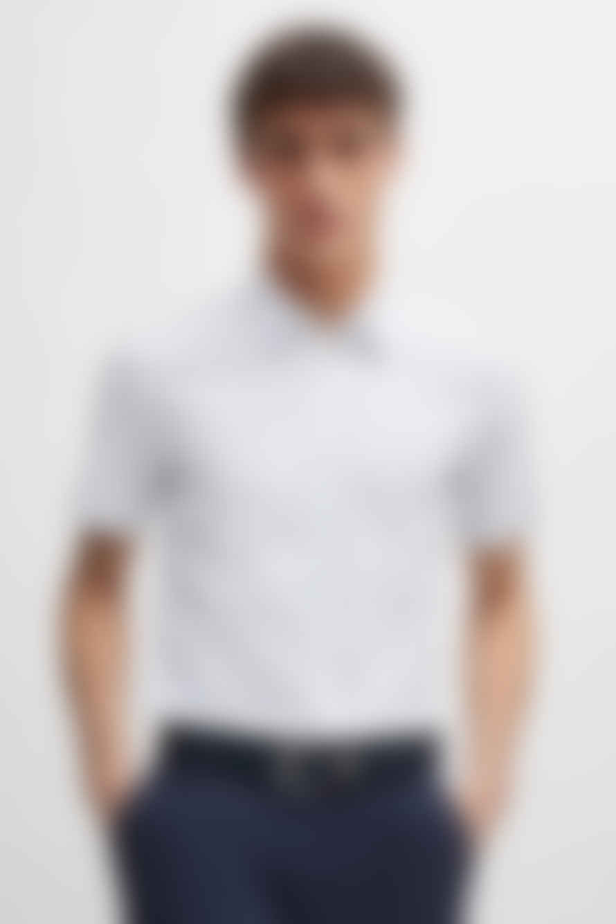 Hugo Boss Boss - S-roan-ken Slim Fit Short Sleeve Shirt In White With All Over Print 50513394 100