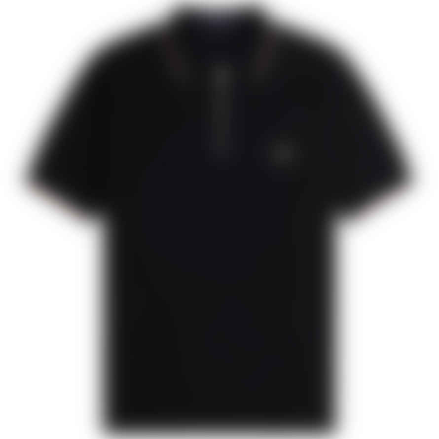 Fred Perry Crepe Pique Zip Neck Polo - Black