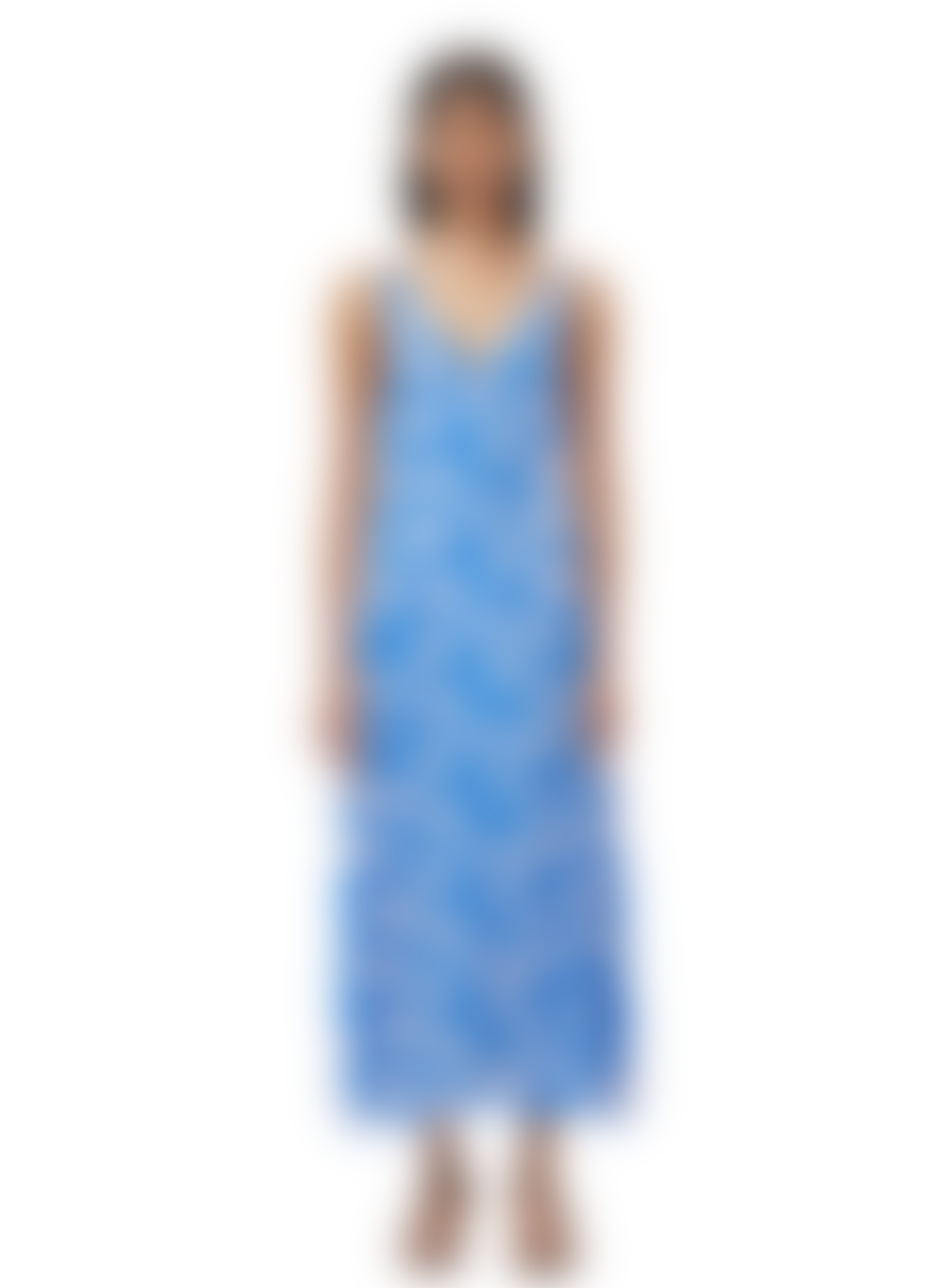 Compania Fantastica Printed Strap Dress In Blue & White From