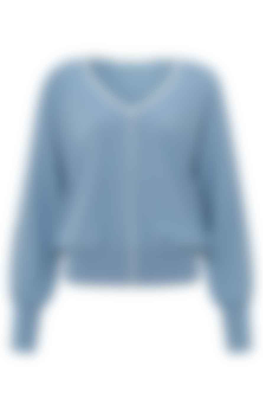 Yaya Batwing Sweater With V Neck And Seam Details | Infinity Blue