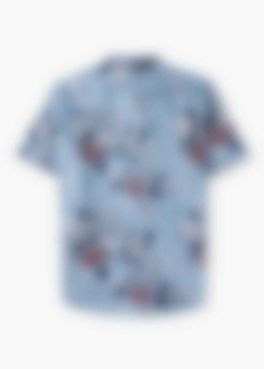 Replay Mens Floral Print Short Sleeve Shirt In Blue & Hibiscus