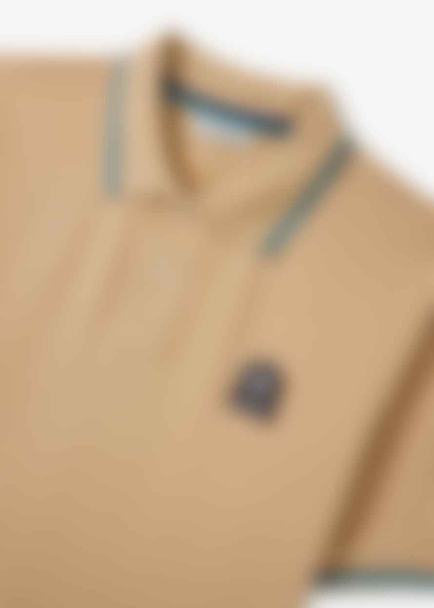 Sandbanks Mens Badge Logo Tipped Sleeve Polo Shirt In Beige