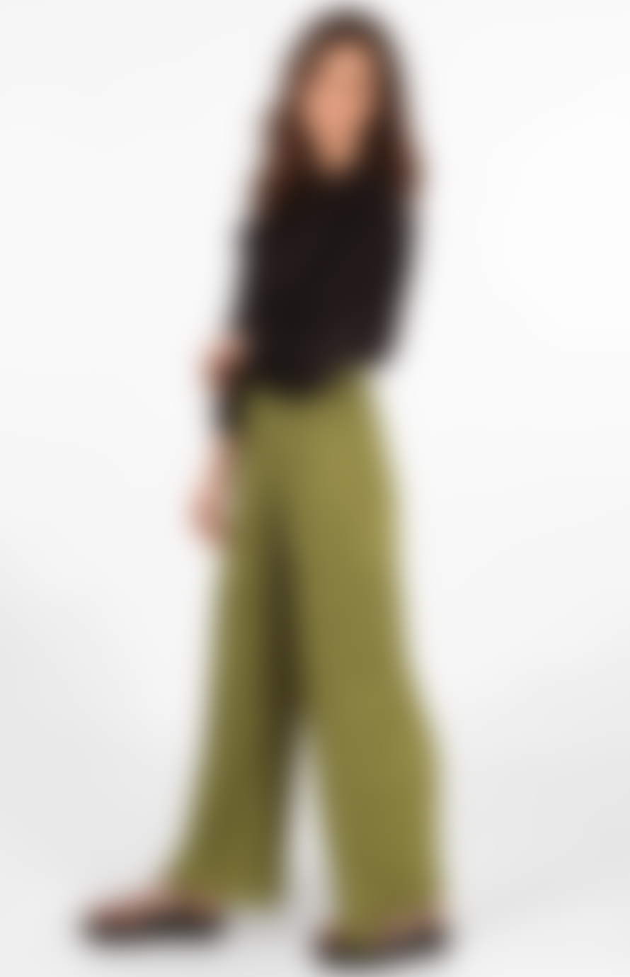 MSH Wide Leg Plisse Trousers with Elastic Smocked Waist In Olive Green