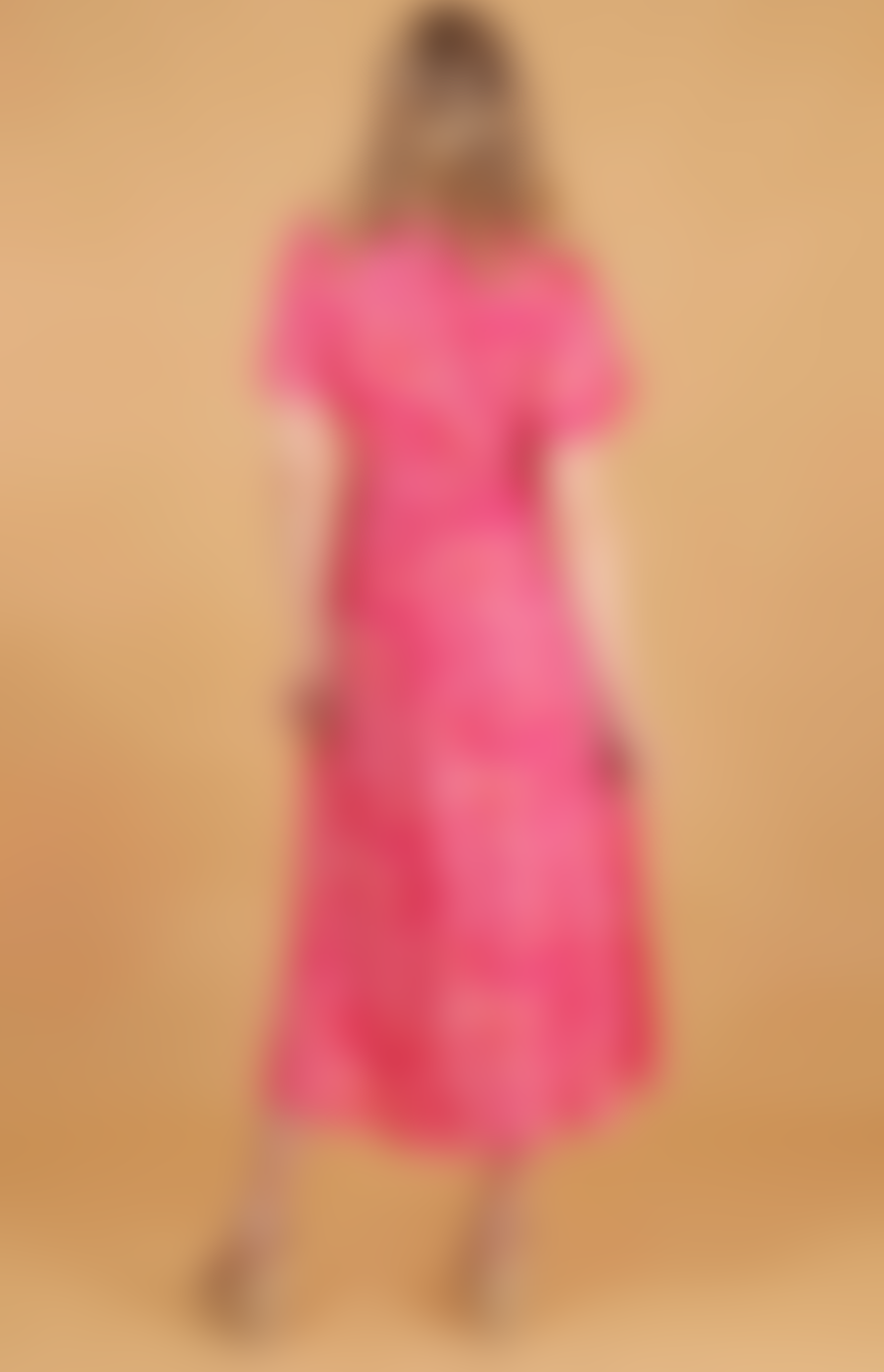 MSH Msh Abstract Print Short Sleeve Dipped Hem Maxi Wrap Dress In Pink