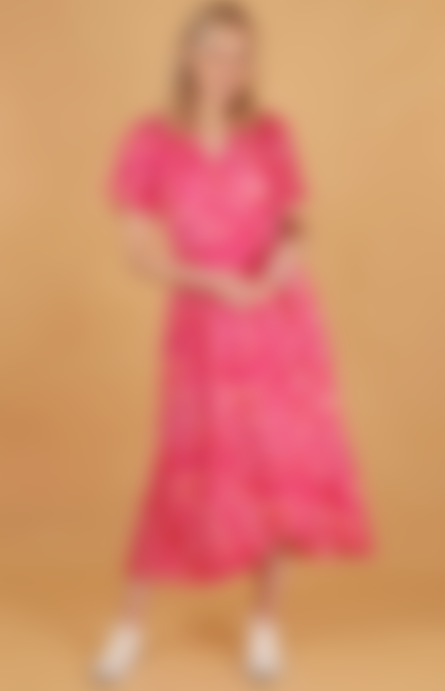 MSH Msh Abstract Print Short Sleeve Dipped Hem Maxi Wrap Dress In Pink