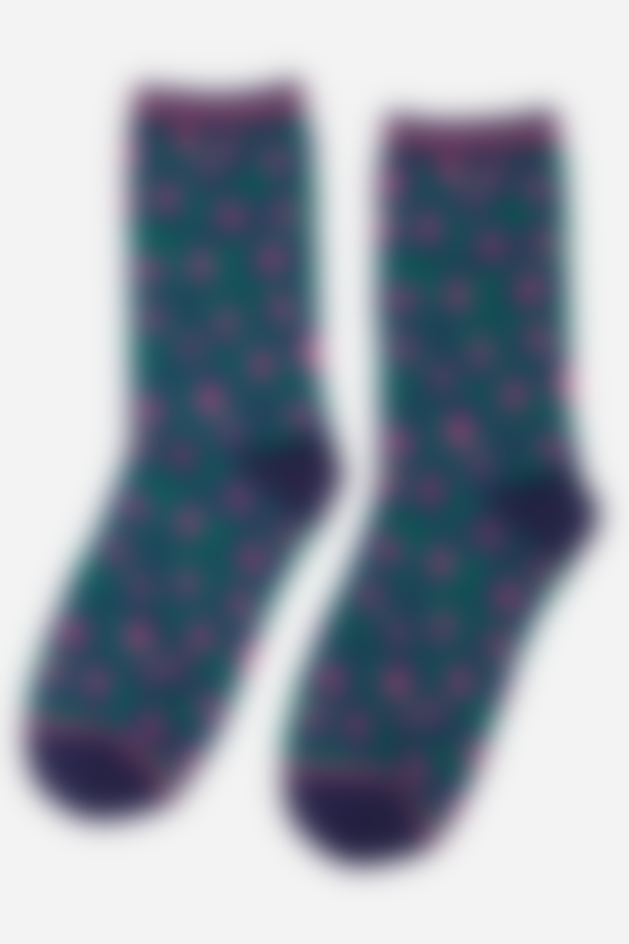 Sock Talk Women's Bamboo Socks Leopard Print Ankle Socks Green Pink