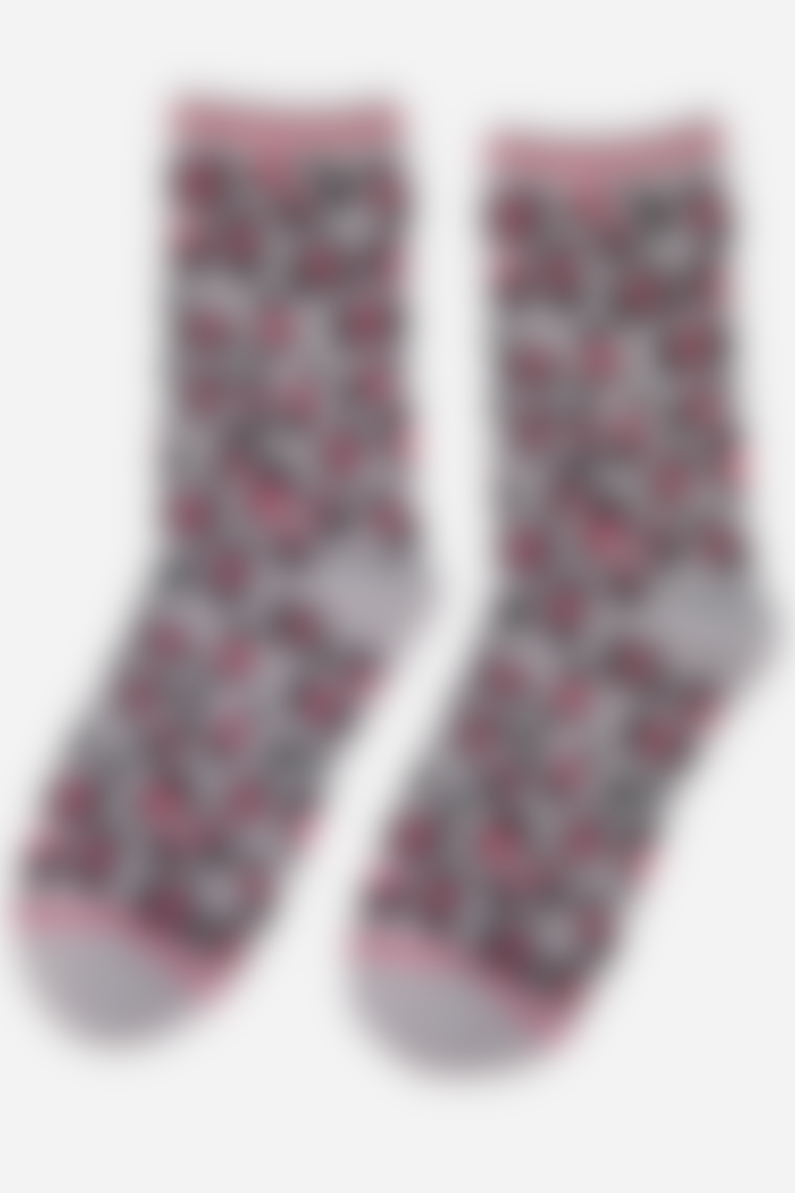 Sock Talk Women's Bamboo Ankle Socks Leopard Print Grey Pink