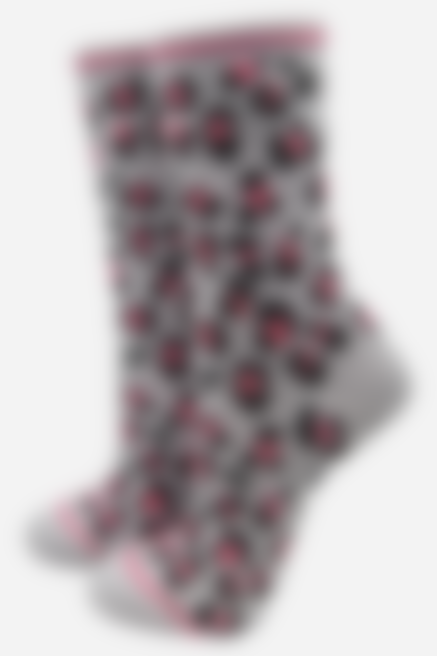 Sock Talk Women's Bamboo Ankle Socks Leopard Print Grey Pink