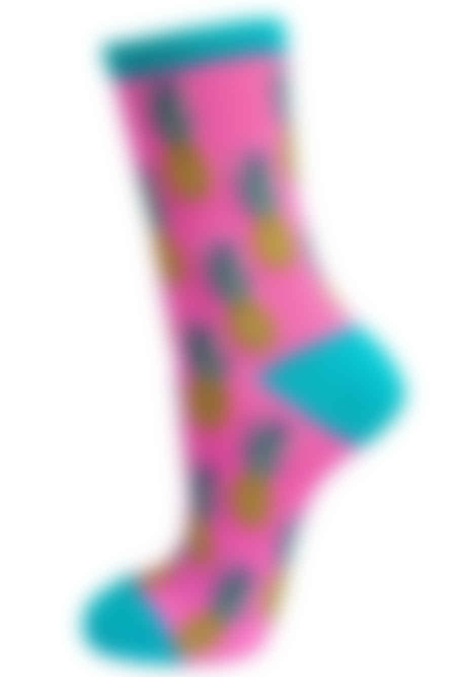 Sock Talk Womens Bamboo Socks Pineapple Print Novelty Ankle Socks Pink