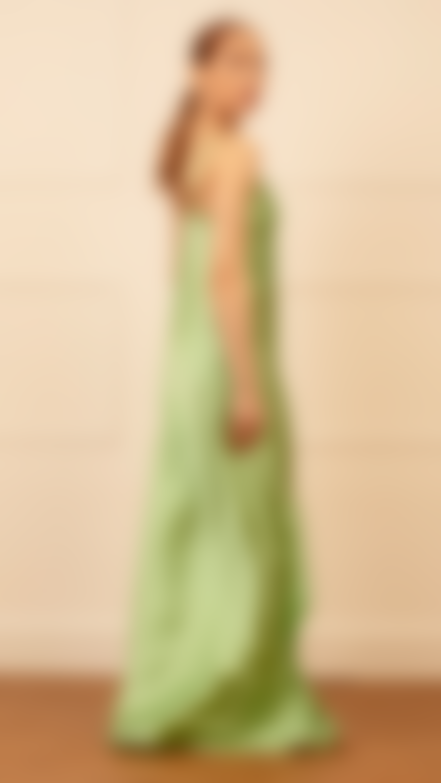 Lora Gene Audrey Maxi Bias Cut Silk Slip Dress In Green