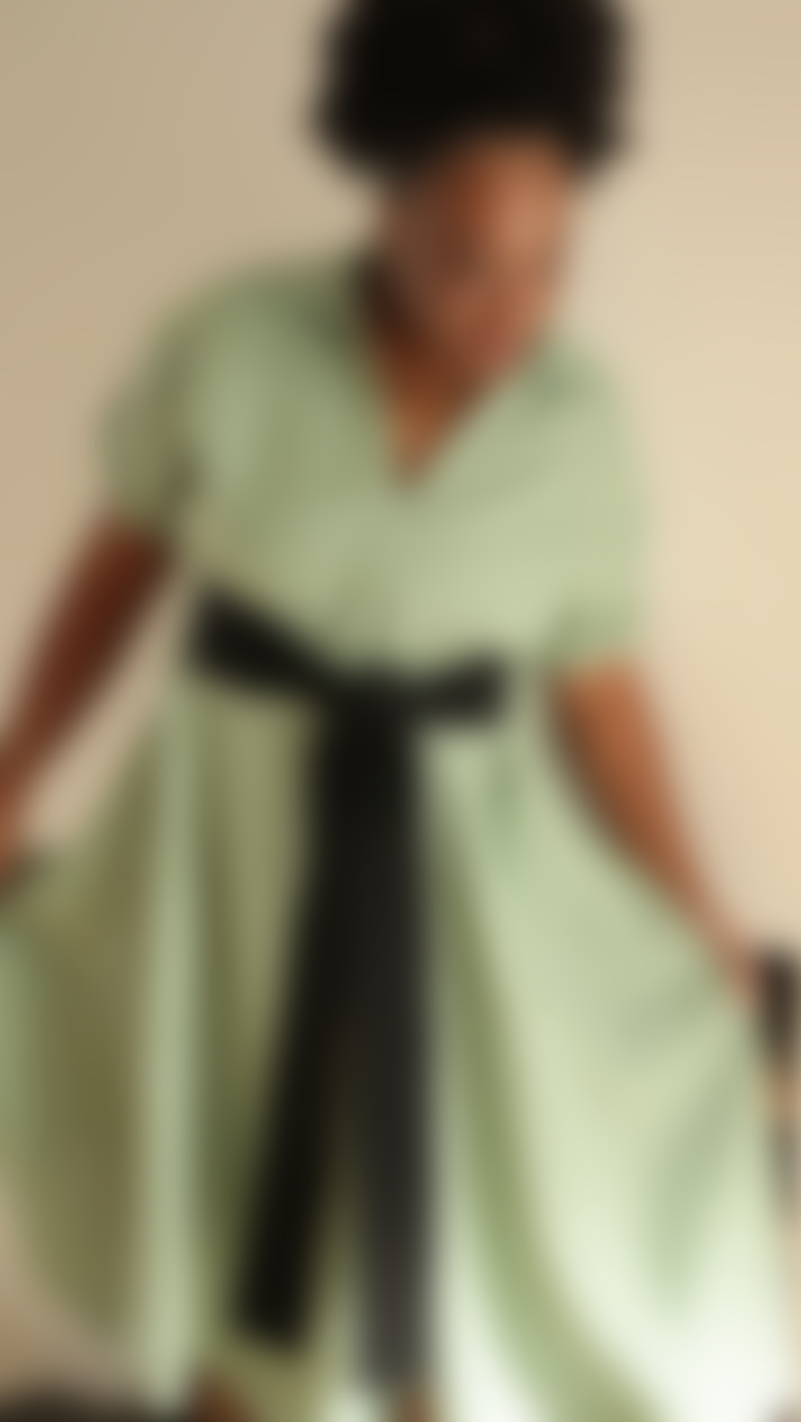 Lora Gene Aja's Linen Dress With Belt In Mint Green/black By