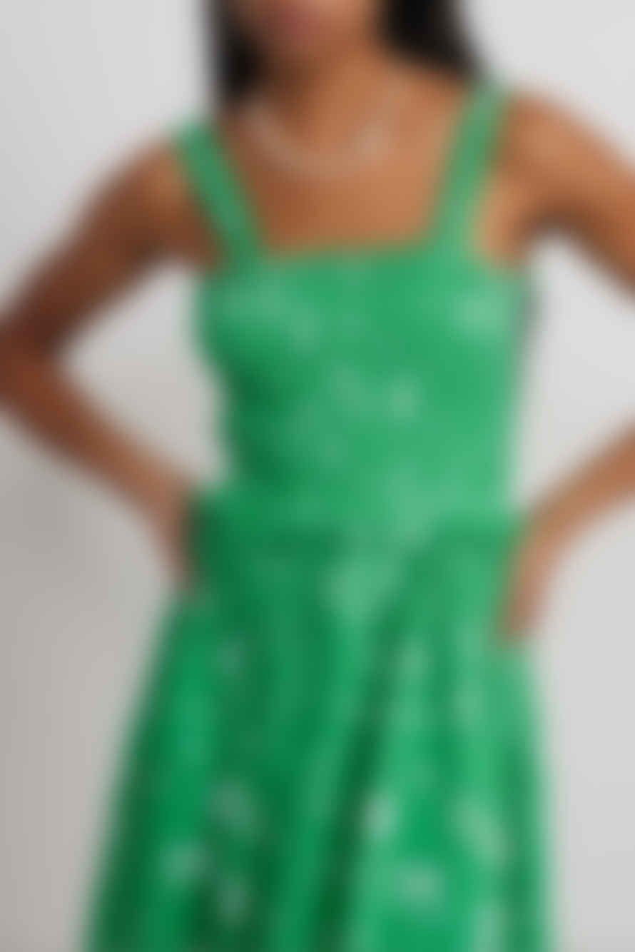 Damson Madder Green Keira Shirred Midi Dress