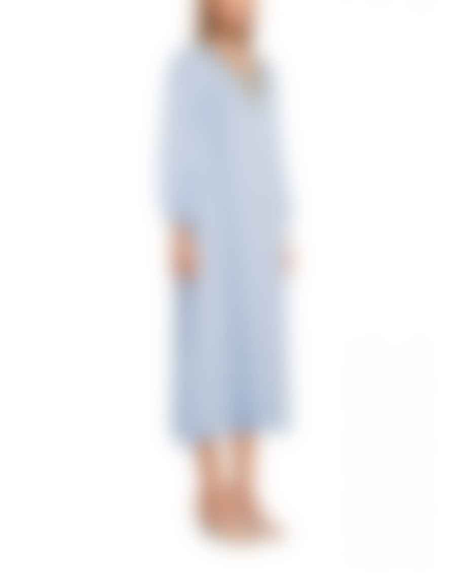 120% Linen 120 Linen Embellished V Neck Midi Tunic Dress Size: 10, Col: Blue