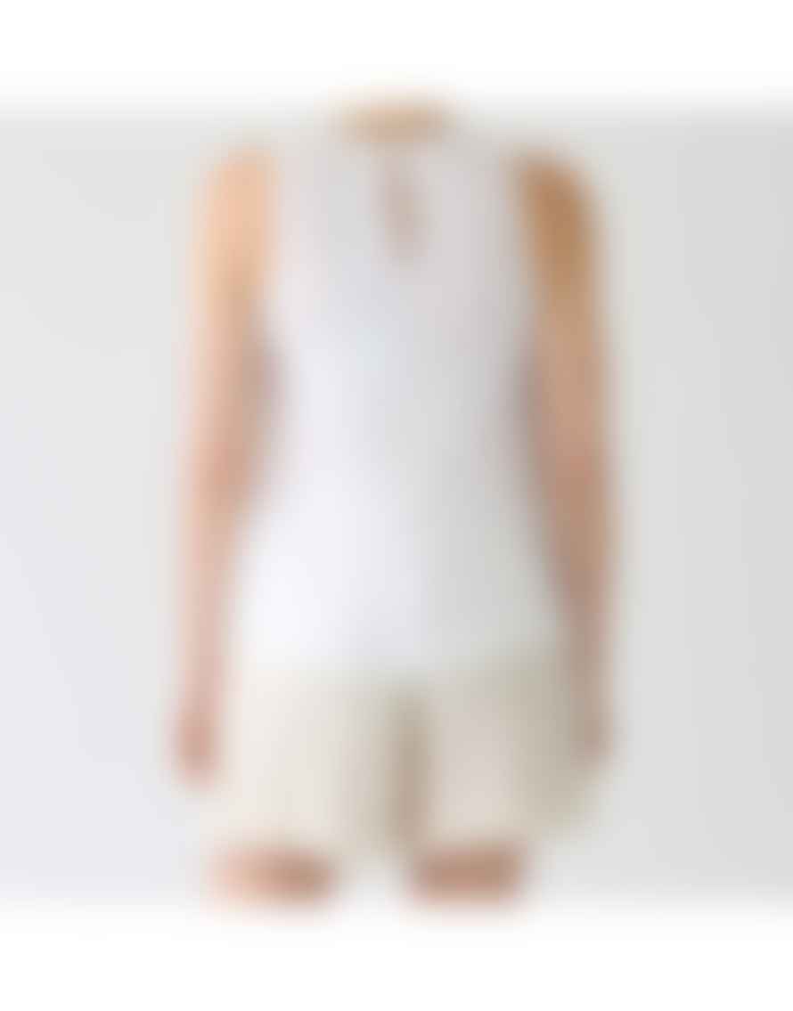 120% Linen  Embellished Round Neck Vest Top Size: 8, Col: White