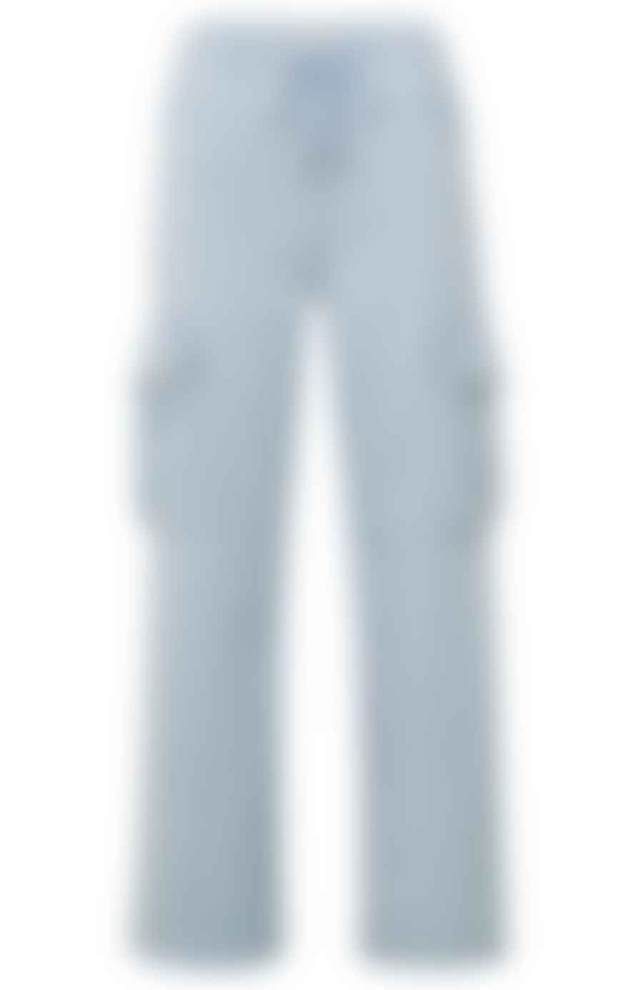 Yaya Cargo Denim Trousers With Drawstring And Pockets - Light Blue Denim