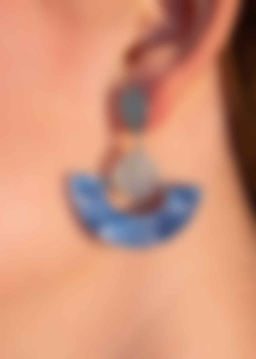 Toolally Mini Fans Earrings - Sapphire Blue Pearl