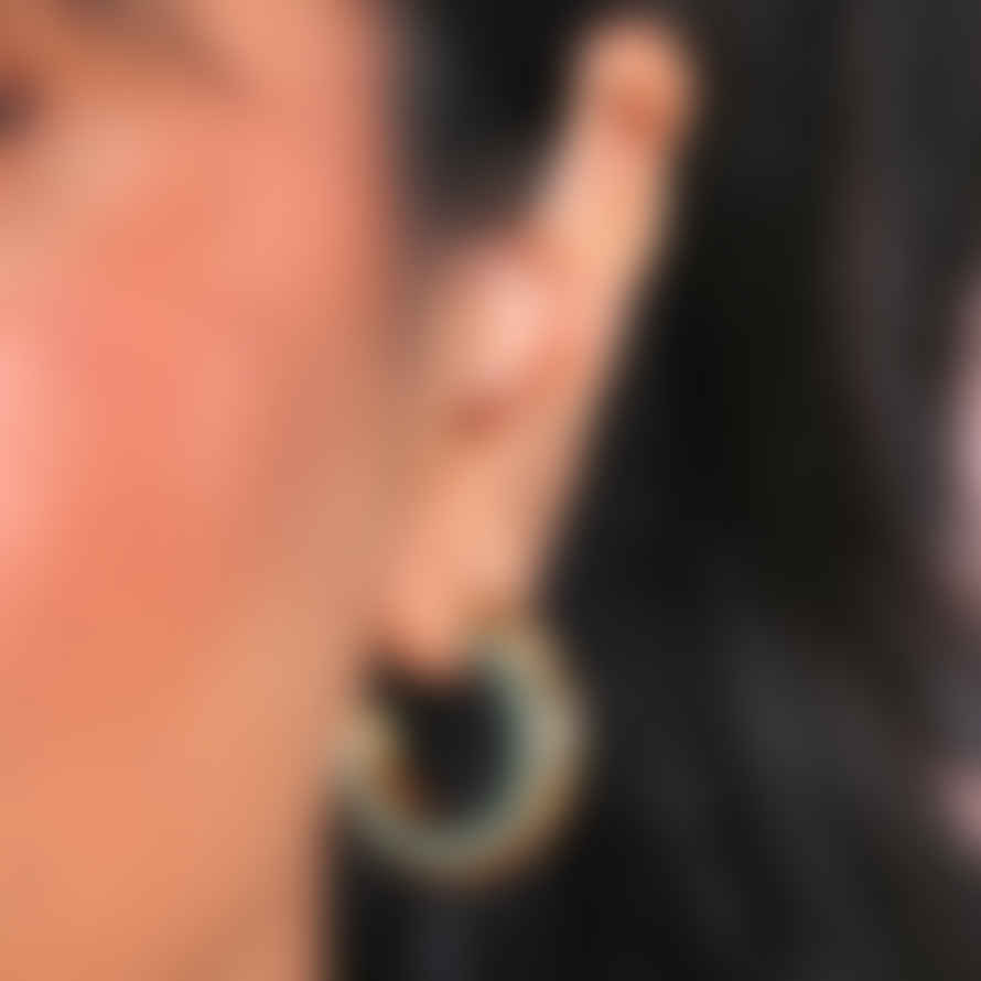 Lisa Angel Teal Stone Hammered Hoop Earrings In Gold