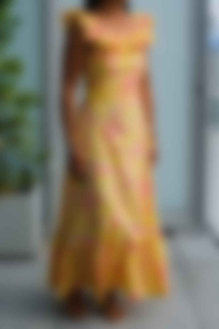 ARIFAH STUDIO Sari Dress In Sunshine Yellow Batik By
