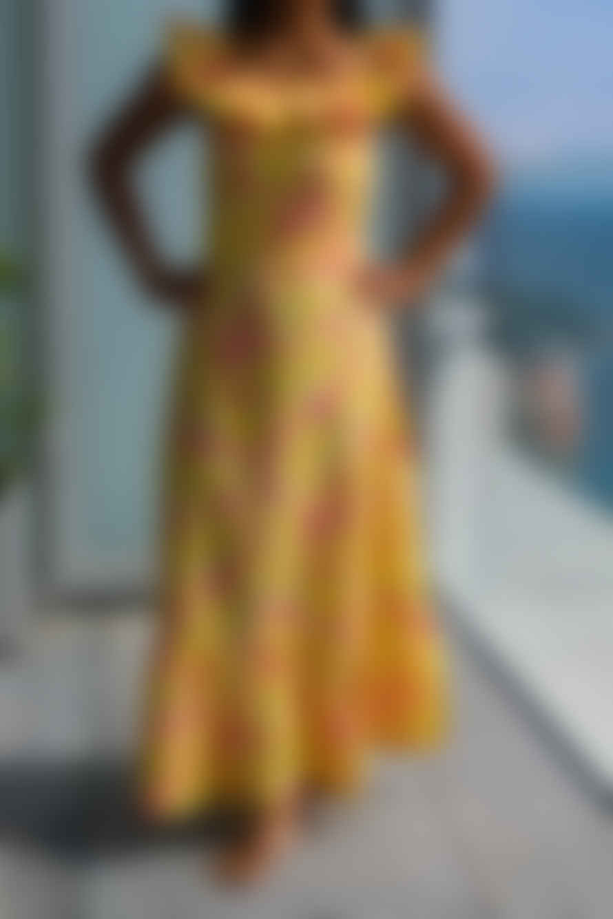 ARIFAH STUDIO Sari Dress In Sunshine Yellow Batik By