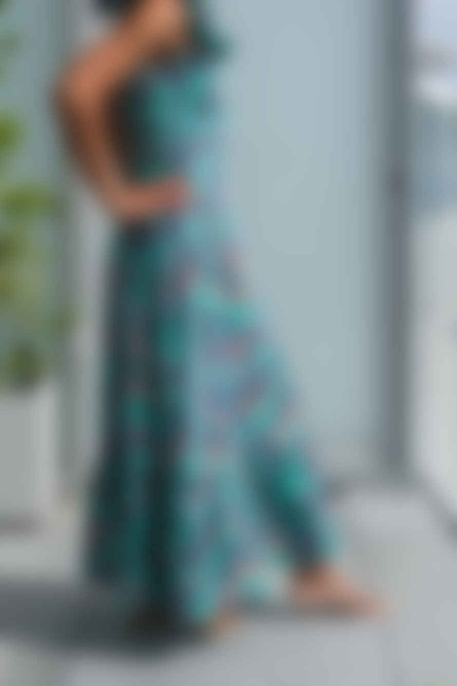 ARIFAH STUDIO Sari Dress In Turquoise Batik By