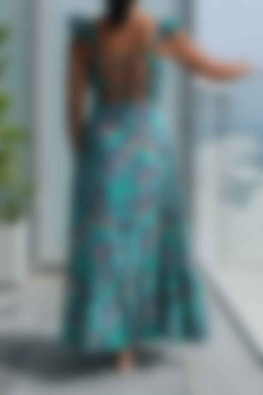 ARIFAH STUDIO Sari Dress In Turquoise Batik By