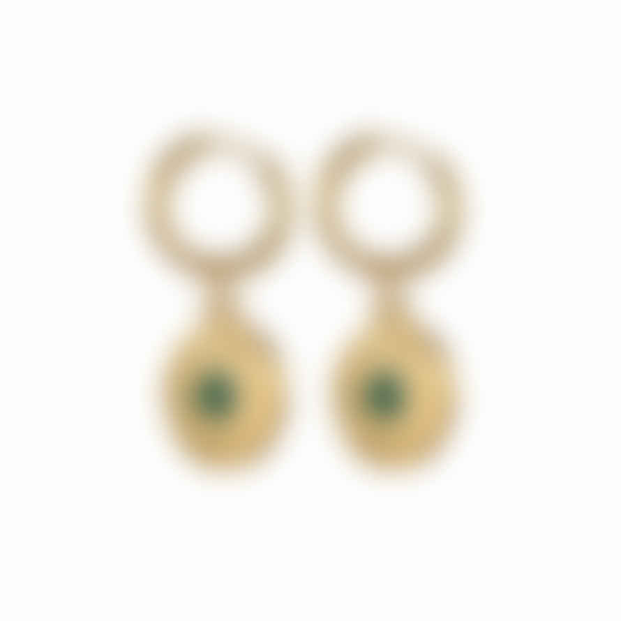 bon bon fistral Gold Coin Green Stone Hoop Earrings