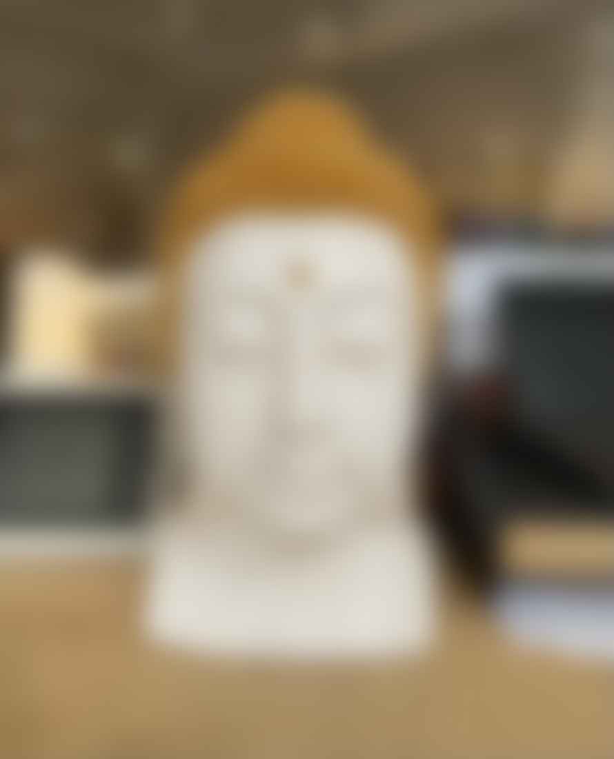 Hyde And Seek Buddha Head Ceramic Statue in White and Gold
