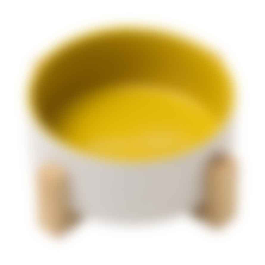 Field + Wander Dog bowl with Wooden Stand in Yellow