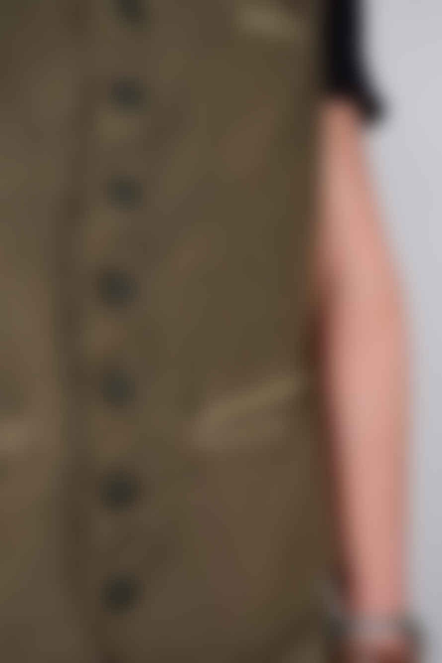 Hannes Roether Linen Front Pocket Waistcoat Army Green