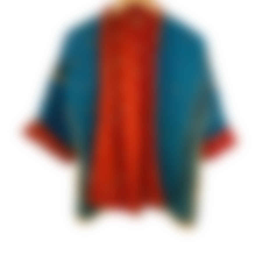 Vani Kantha Jacket Reversable Vintage Patchwork Ruby Blue Floral