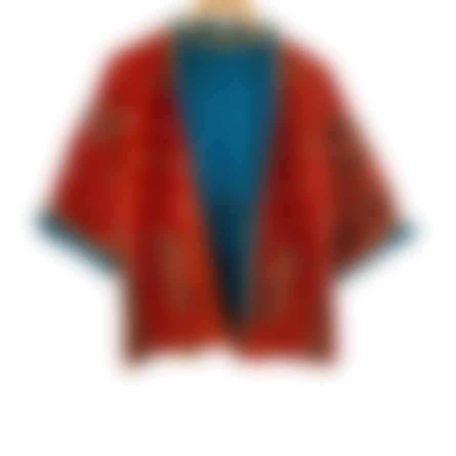 Vani Kantha Jacket Reversable Vintage Patchwork Ruby Blue Floral