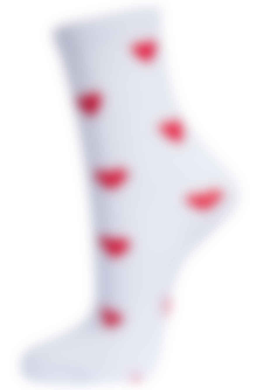 Sock Talk Womens Glitter Socks Red Heart Love Hearts Ankle Socks White