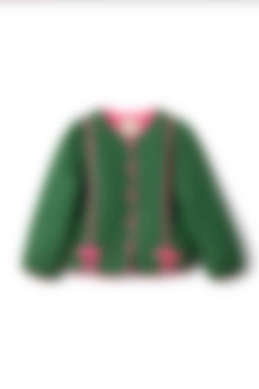 Damson Madder Diana Quilted Jacket - Khaki/pink