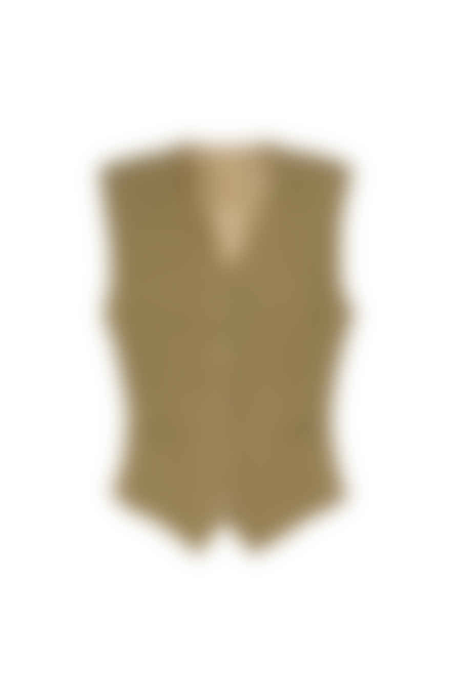 Anna James Tailored Waistcoat In Khaki Linen By